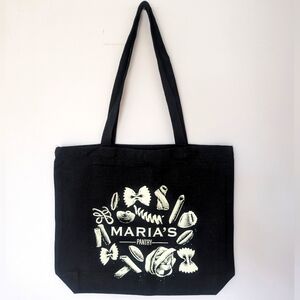 Maria's Pantry Black Canvas Tote Bag Logo with Pasta Shapes🍝